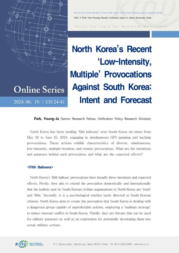 North Korea’s Recent ‘Low-Intensity, Multiple’ Provocations Against South Korea: Intent and Forecast