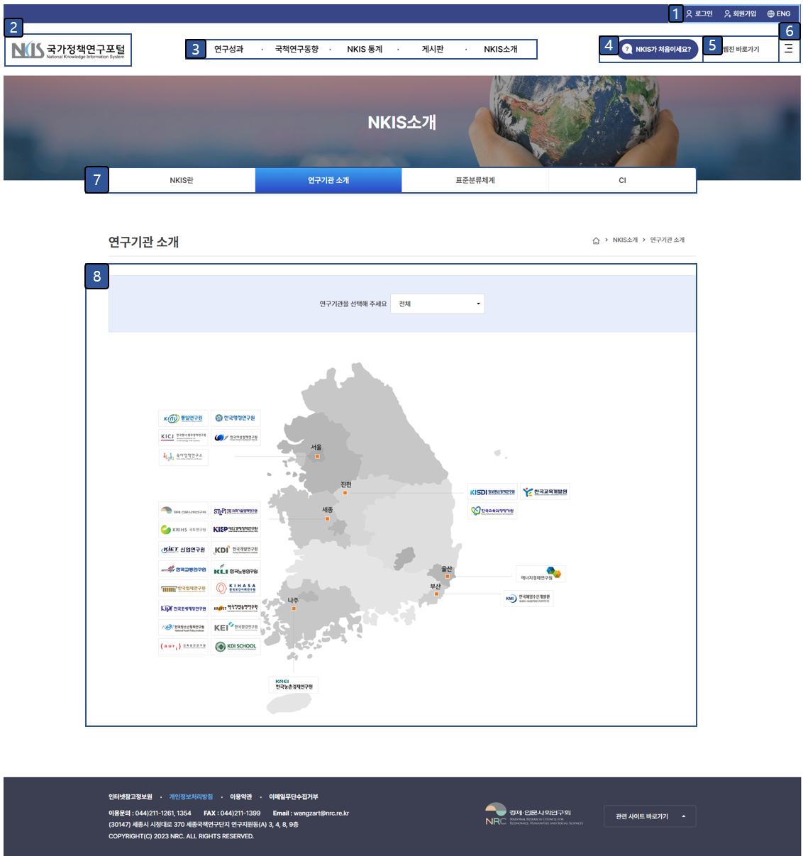 NKIS소개 연구기관안내 화면